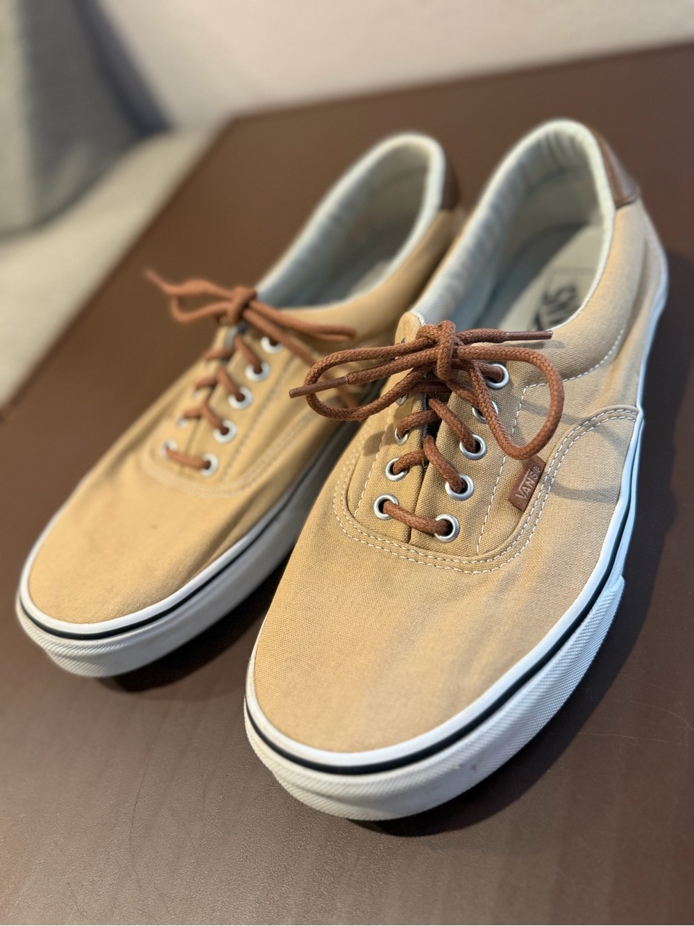 Vans Men’s Tan Canvas Sneakers with Brown Laces